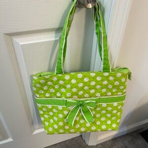 Vibrant Green Polka Dot Tote Bag with Bow